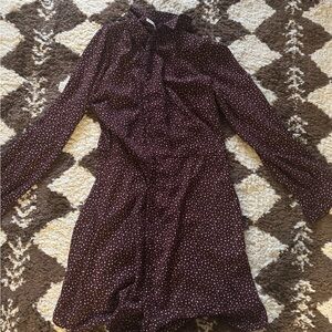 Abercrombie & Fitch Maroon Polka Dot Long Sleeve Dress